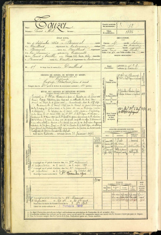 Touzet, Louis Abel, né le 05 septembre 1864 à Beauval (Somme, France), classe 1884, matricule n° 12, Bureau de recrutement d'Abbeville