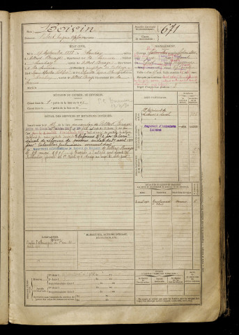 Boivin, Robert Eugène Alphonse, né le 17 septembre 1888 à Contay (Somme), classe 1908, matricule n° 671, Bureau de recrutement d'Amiens
