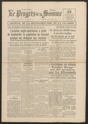 Le Progrès de la Somme, numéro 22801, 27 octobre 1942