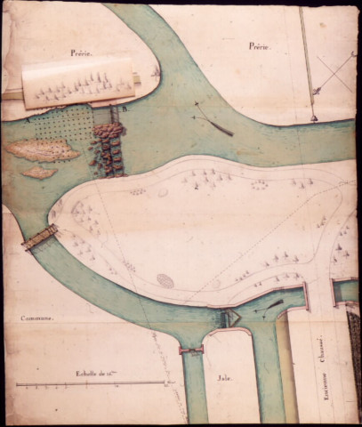 Plan d'aménagement de la rivière de Selle traversant les jardins du château