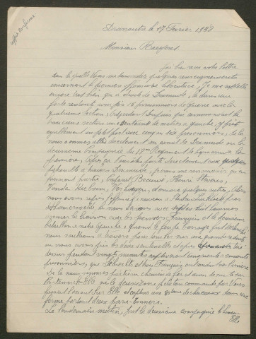 Témoignage de De Cuyper, Jerom (Sergent) et correspondance avec Jacques Péricard