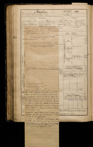 Bastien, Emile Frédéric Aurélien, né le 11 avril 1872 à Chartres (Eure-et-Loir), classe 1892, matricule n° 1390, Bureau de recrutement d'Amiens