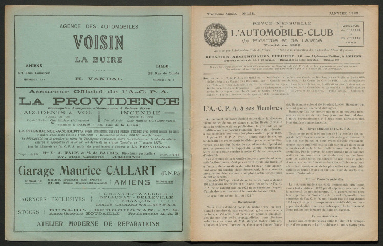 L'Automobile-club de Picardie et de l'Aisne. Revue mensuelle, 138, janvier 1923
