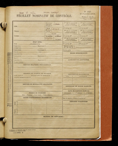 Inconnu, classe 1912, matricule n° 1361, Bureau de recrutement d'Amiens
