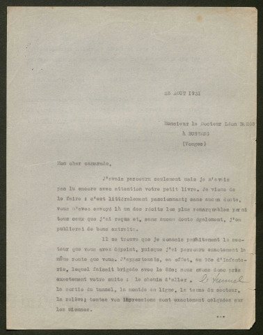 Témoignage de Baros, Léon (Médecin aide major) et correspondance avec Jacques Péricard