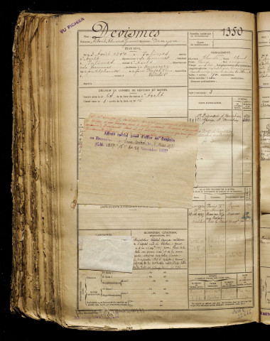 Devismes, Albert Edmond Germain, né le 03 août 1897 à Valines (Somme), classe 1917, matricule n° 1350, Bureau de recrutement d'Abbeville