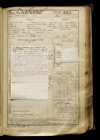 Daboval, Charles Alphonse, né le 17 mars 1883 à Blangy-sur-Bresle (Seine-Maritime), classe 1903, matricule n° 683, Bureau de recrutement d'Abbeville