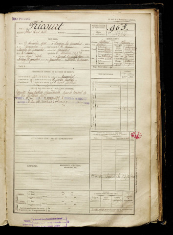 Fricourt, Octave Louis Noël, né le 25 décembre 1901 à Buigny-lès-Gamaches (Somme), classe 1921, matricule n° 965, Bureau de recrutement d'Abbeville