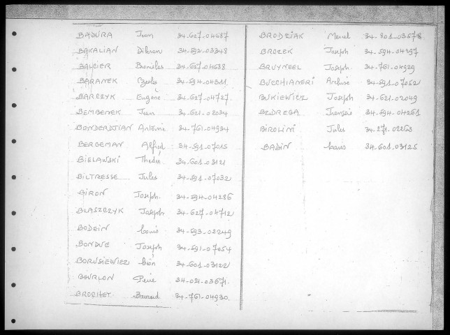 Table alphabétique du contingent 1934 - lettres A à C : bureaux de recrutement de la Deuxième Région Militaire (Départements du Nord, du Pas de Calais, de l'Aisne, de l'Oise, de la Somme, de l'Eure et de la Seine-Maritime)