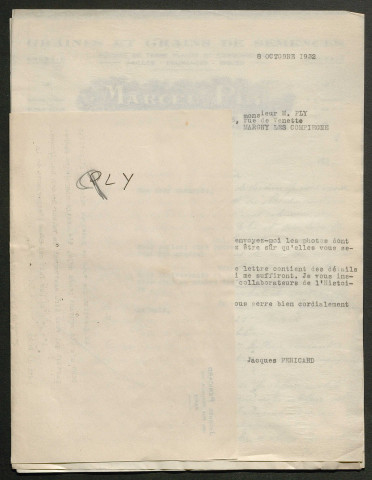 Témoignage de Ply, Marcel et correspondance avec Jacques Péricard