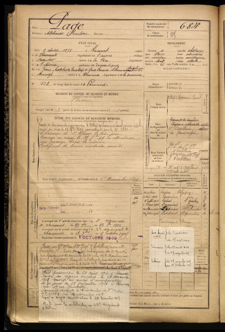 Page, Alphonse Emilien, né le 05 août 1875 à Gricourt (Aisne), classe 1895, matricule n° 684, Bureau de recrutement de Péronne