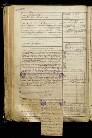 Maire, Paul Jean Robert, né le 29 juin 1895 à Paris 18e Arrondissement (Paris), classe 1915, matricule n° 692, Bureau de recrutement d'Amiens
