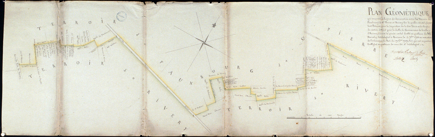 Plan géométrique ... démarcation entre les terroirs du fauxbourg de St PIerre et Rivery pour la chasse du gouverneur de la ville