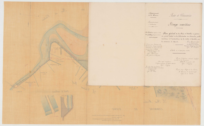 Plan général de la baie d'Authie à joindre au procès-verbal de la délimitation du domaine public maritime à l'embouchure de la rivière d'Authie, sur la commune de Quend, dressé le 9 juin 1870 (copie de 1873).