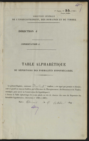 Table alphabétique du répertoire des formalités, de Delosiére à Demaret, registre n° 46 (Abbeville)