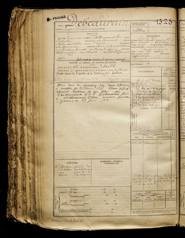 Debeaurain, Roger Michel Narcisse, né le 29 septembre 1897 à Béthencourt-sur-Mer (Somme), classe 1917, matricule n° 1328, Bureau de recrutement d'Abbeville