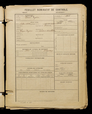 Warmel, Marcel Eugène, né le 06 mai 1898 à Hallencourt (Somme), classe 1918, matricule n° 146, Bureau de recrutement d'Amiens