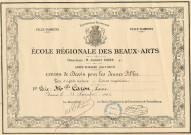 Diplômes de l'école régionale des Beaux-Arts de la ville d'Amiens, dirigée par Albert Roze, décernés à Laure Caron au cours des années scolaires 1905-1906 et 1906-1907