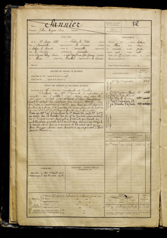 Sannier, Julien Eugène Isaïe, né le 16 février 1886 à Frohen-sur-Authie (Somme), classe 1906, matricule n° 12, Bureau de recrutement d'Abbeville