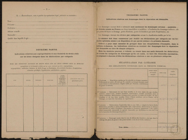 Etricourt-Manancourt. Demande d'indemnisation des dommages de guerre : dossier Béguin-Nobécourt