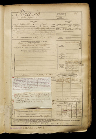 Degrès, Lucien Gontran Godard, né le 11 octobre 1878 à Bussus-Bussuel (Somme), classe 1898, matricule n° 599, Bureau de recrutement d'Abbeville