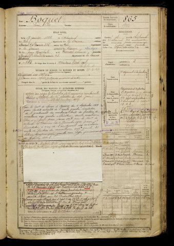 Boquet, Louis Elie, né le 12 janvier 1884 à Amiens (Somme), classe 1904, matricule n° 865, Bureau de recrutement d'Amiens