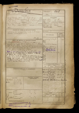 Douchin, Emile Marcel, né le 08 décembre 1901 à Pont-Remy (Somme), classe 1921, matricule n° 145, Bureau de recrutement d'Abbeville
