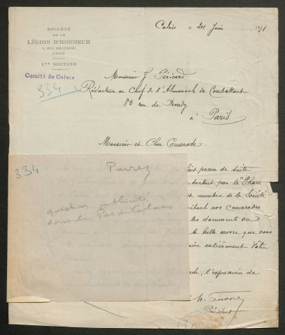 Témoignage de Puvrez et correspondance avec Jacques Péricard