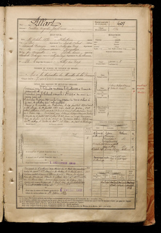 Allart, Emilien Augustin Joseph, né le 31 octobre 1872 à Hébuterne (Pas-de-Calais), classe 1892, matricule n° 407, Bureau de recrutement de Péronne