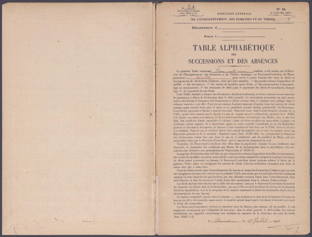 Table des successions et absences du bureau de Crécy-en-Ponthieu