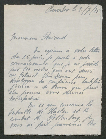Témoignage de De Koster (Capitaine) et correspondance avec Jacques Péricard
