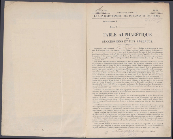 Table des successions et absences du bureau d'Amiens