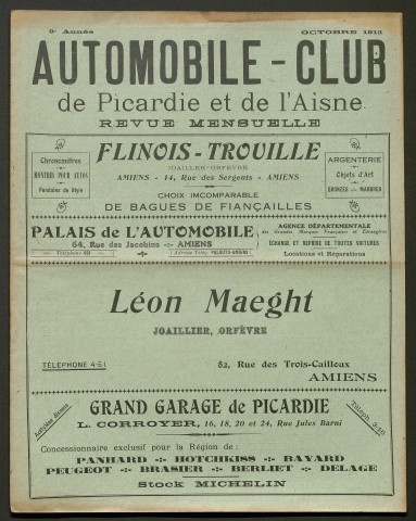 Automobile-club de Picardie et de l'Aisne. Revue mensuelle, 9e année, octobre 1913