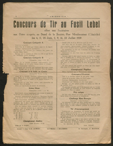 Amiens-tir, organe officiel de l'amicale des anciens sous-officiers, caporaux et soldats d'Amiens, numéro 123 (mai 1939)