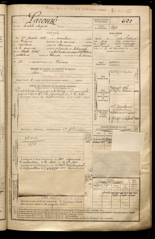 Larouzé, Anatole Auguste, né le 01 janvier 1875 à Moislains (Somme), classe 1895, matricule n° 621, Bureau de recrutement de Péronne