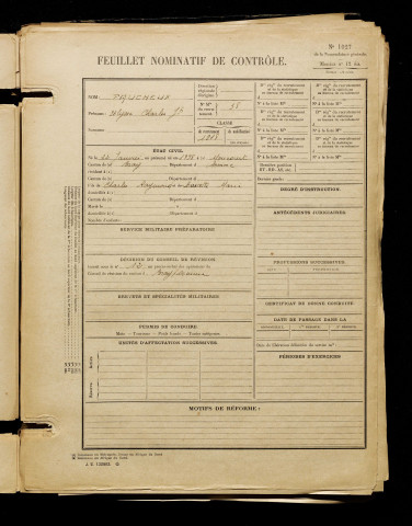 Faucheux, Ulysse Charles Joseph, né le 22 janvier 1898 à Morcourt (Somme), classe 1918, matricule n° 38, Bureau de recrutement de Péronne