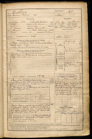 Tellier, Fernand Bernard, né le 21 juin 1872 à Lamotte-Brebière (Somme), classe 1892, matricule n° 41, Bureau de recrutement d'Amiens