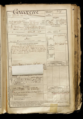 Couvreur, Evanthe Henrius, né le 12 septembre 1881 à Caours (Somme), classe 1901, matricule n° 357, Bureau de recrutement d'Abbeville