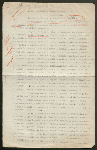 Témoignage de Brusselairs, L. (Maréchal des logis fourrier) et correspondance avec Jacques Péricard