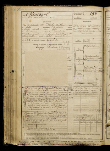 Roussel, Alcide Marie Philogène, né le 22 septembre 1880 à Warloy-Baillon (Somme), classe 1900, matricule n° 194, Bureau de recrutement d'Amiens