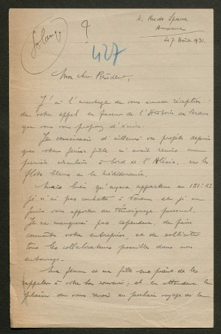 Témoignage de Horlaville, P. et correspondance avec Jacques Péricard