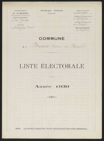 Liste électorale : Drucat, Section de Plessiel