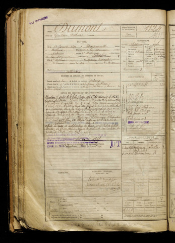 Dumont, Gustave Arthur, né le 14 janvier 1899 à Harponville (Somme), classe 1919, matricule n° 1124, Bureau de recrutement d'Abbeville