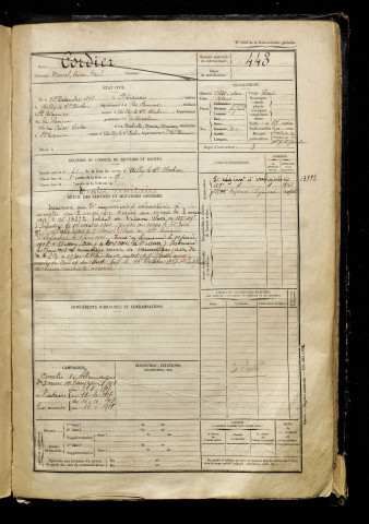 Cordier, Marcel César Paul, né le 18 décembre 1898 à Saint-Riquier (Somme), classe 1918, matricule n° 443, Bureau de recrutement d'Abbeville