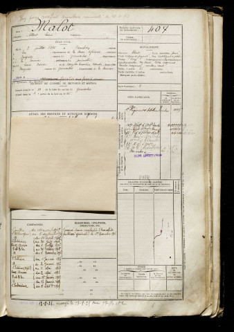 Malot, Albert Louis, né le 03 juillet 1896 à Canehan (Seine-Maritime), classe 1916, matricule n° 407, Bureau de recrutement d'Abbeville