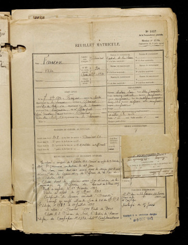 Faucon, Kléber, né le 07 novembre 1890 à Baizieux (Somme), classe 1910, matricule n° 900, Bureau de recrutement d'Amiens