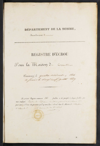 Maison de correction dite Bicêtre à Amiens. Registre d'écrou : numéros 9603 à 10277. 04 novembre 1846 - 29 juillet 1847