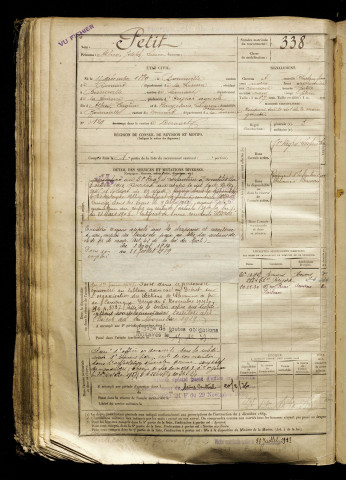 Petit, Alfred Joseph Lucien, né le 15 décembre 1889 à Bonneville (Somme), classe 1909, matricule n° 338, Bureau de recrutement d'Abbeville