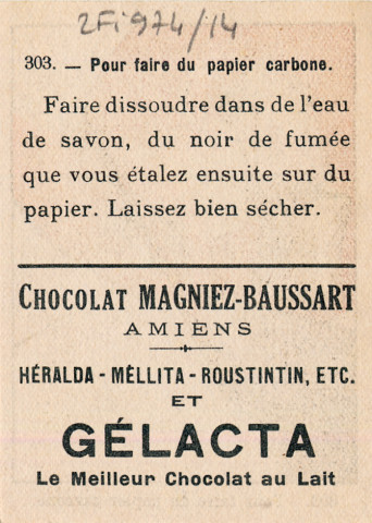 Chocolat Magniez-Baussart, Amiens. Image 303 : pour faire du papier carbonne