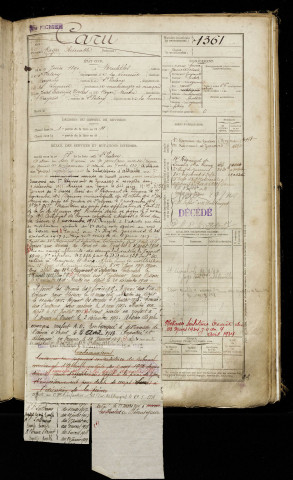 Caru, Roger Aimable, né le 09 juin 1890 à Brutelles (Somme), classe 1910, matricule n° 1361, Bureau de recrutement d'Abbeville